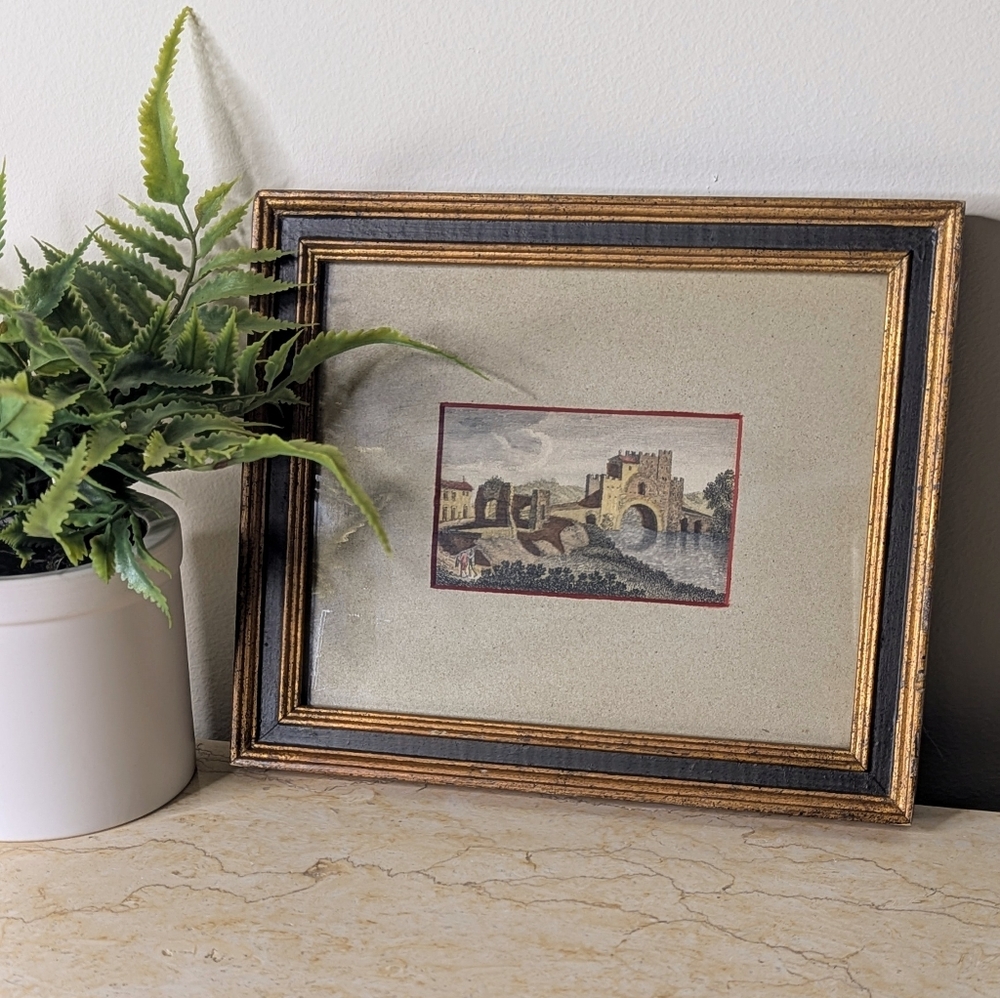 Vintage Scene Of Italy  Framed Art Print 7" x 8" Gold Frame Old World - Picture 6 of 6